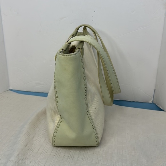 Vintage fossil tote in light green fabric and new buck leather - Picture 4 of 8